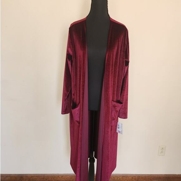 Lularoe NWT Elegant Velvet Sarah Cardigan Burgundy - Picture 1 of 6